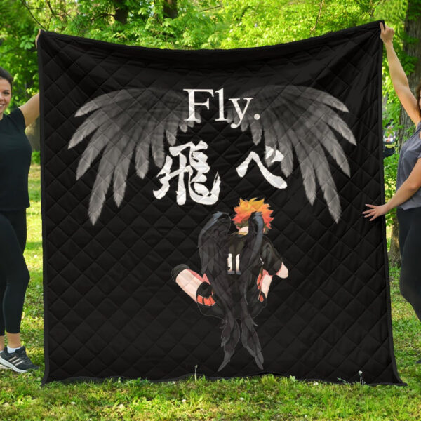 Haikyuu Anime Premium Quilt – Lonely Hinata Shoyo Fly Crow Grey Wings Quilt Blanket