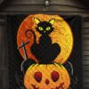 Halloween Premium Quilt | Black Cat On Pumpkin RIP Yellow Moon Quilt Blanket 7