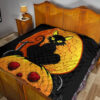 Halloween Premium Quilt | Black Cat On Pumpkin RIP Yellow Moon Quilt Blanket 19