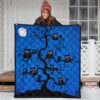 Halloween Premium Quilt | Black Owl On Tree Branch At Night Quilt Blanket 3