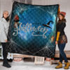 Halloween Premium Quilt | Blue Halloween Night Sky With Spider Web Quilt Blanket 1