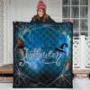 Halloween Premium Quilt | Blue Halloween Night Sky With Spider Web Quilt Blanket 3