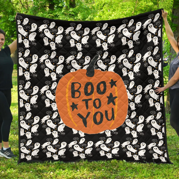 Halloween Premium Quilt | Boo To You Cute Flying Ghost Patterns Quilt Blanket