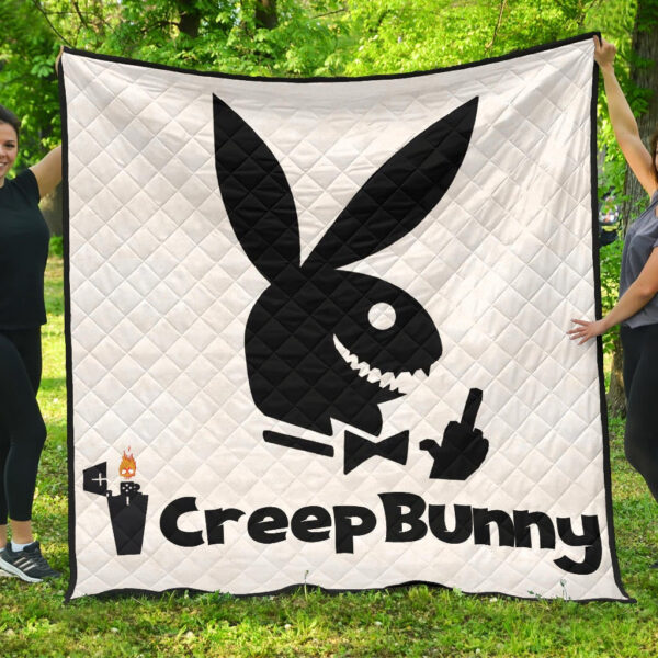 Halloween Premium Quilt | Creep Bunny Sharp Teeth Rabbit Silhouette Quilt Blanket