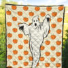 Halloween Premium Quilt | Ghost Artwork Pumpkin Spiral Patterns Yellow Quilt Blanket 5