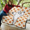 Halloween Premium Quilt | Ghost Artwork Pumpkin Spiral Patterns Yellow Quilt Blanket 11