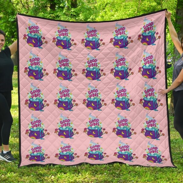 Halloween Premium Quilt | Good Vibes Witch Bowl Patterns Colorful Pink Quilt Blanket