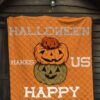 Halloween Premium Quilt | Halloween Make Us Happy Smile Pumpkin Block Orange Quilt Blanket 7