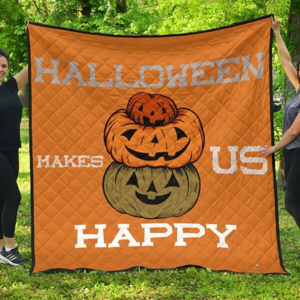 Halloween Premium Quilt | Halloween Make Us Happy Smile Pumpkin Block Orange Quilt Blanket