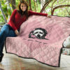 Halloween Premium Quilt | No You Hang Up Funny Ghostface Calling Pink Hearts Quilt Blanket 11