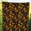 Halloween Premium Quilt | Orange Pumpkin Skull Bat Spider Symbols Quilt Blanket 5