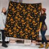 Halloween Premium Quilt | Orange Pumpkin Skull Bat Spider Symbols Quilt Blanket 1