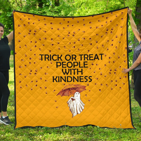 Halloween Premium Quilt | Trick Or Treat People With Kindness Ghost Holding Umbrella Quilt Blanket