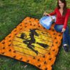 Halloween Premium Quilt | Witch On Broom And Cat Silhouette Patterns Quilt Blanket 9