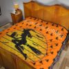 Halloween Premium Quilt | Witch On Broom And Cat Silhouette Patterns Quilt Blanket 19