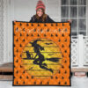 Halloween Premium Quilt | Witch On Broom And Cat Silhouette Patterns Quilt Blanket 3