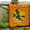 Halloween Premium Quilt | Witch On Broom And Cat Silhouette Patterns Quilt Blanket 13