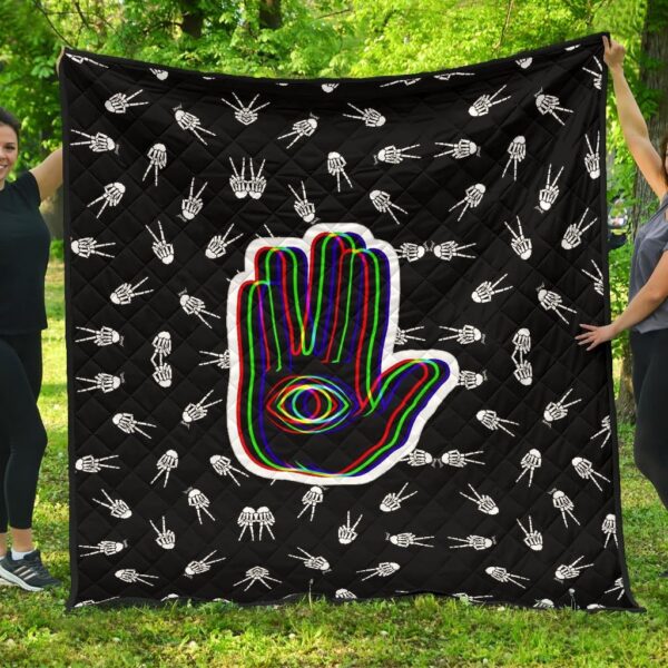 Hand Eye Hamsa Hand Skeleton Hand Patterns Premium Quilt Blanket