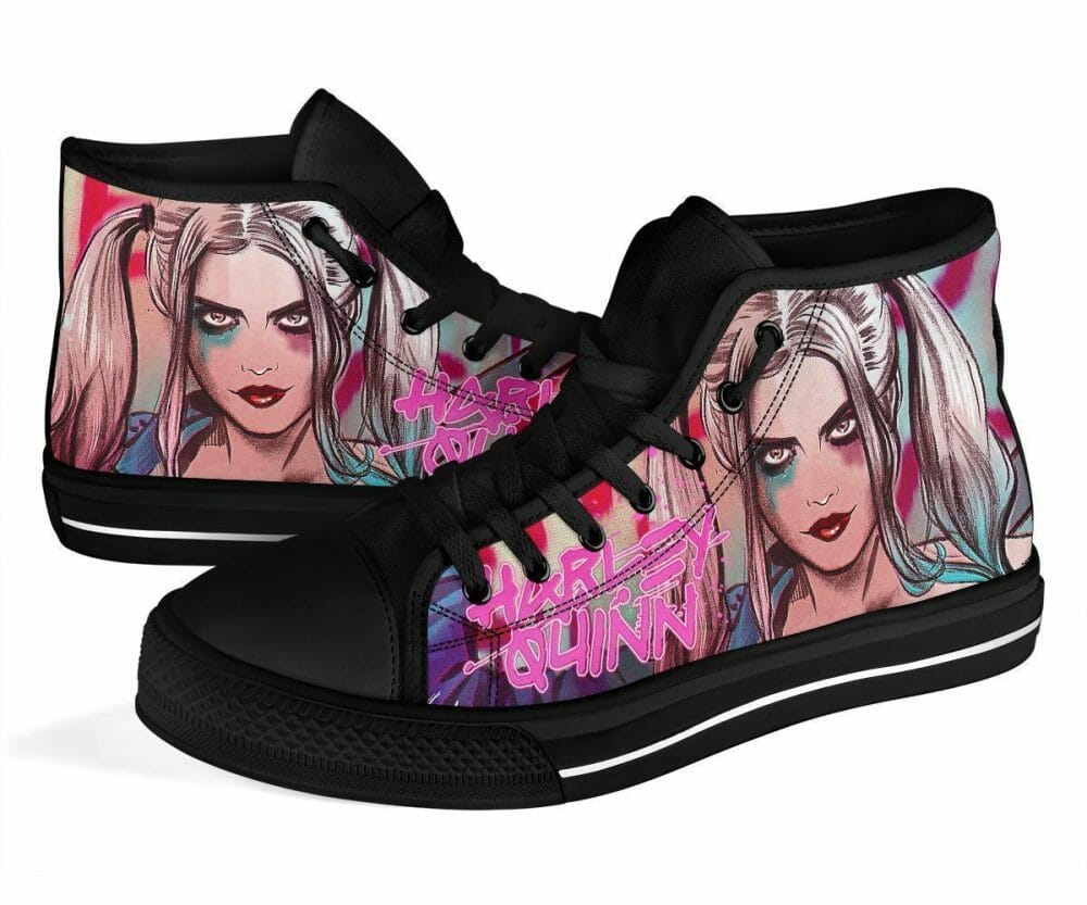 Harley Quinn and Batman Movie Sneakers Canvas High Top Shoes - 90sfootwear  - Custom Graphic Printed Footwear - Shoes - Boots - Slippers - Socks