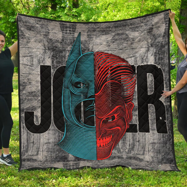 Horror Movie Joker Text Half Batman Half Joker Face Premium Quilt Blanket