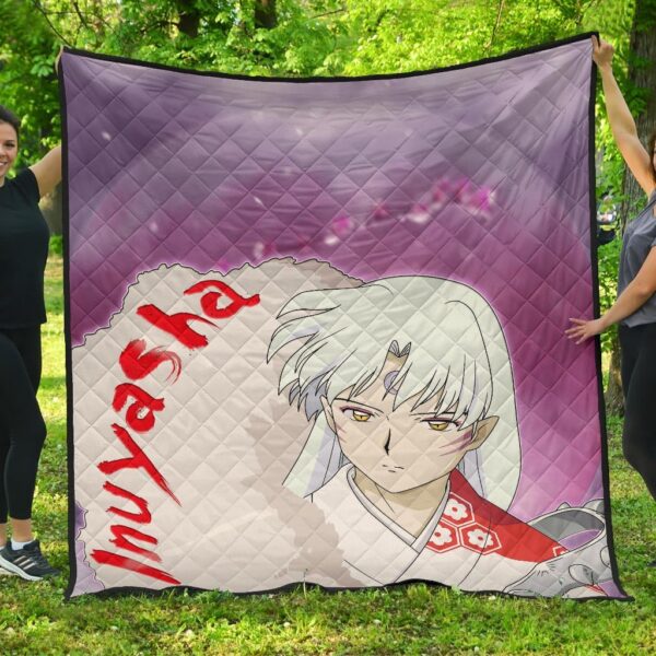 Inuyasha Anime Premium Quilt Sad Sesshomaru Face Sakura Blossom Flower At Night Quilt Blanket