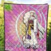 Inuyasha Anime Premium Quilt Sesshomaru Standing Black Moon Retro Flower Looping Background Quilt Blanket 5