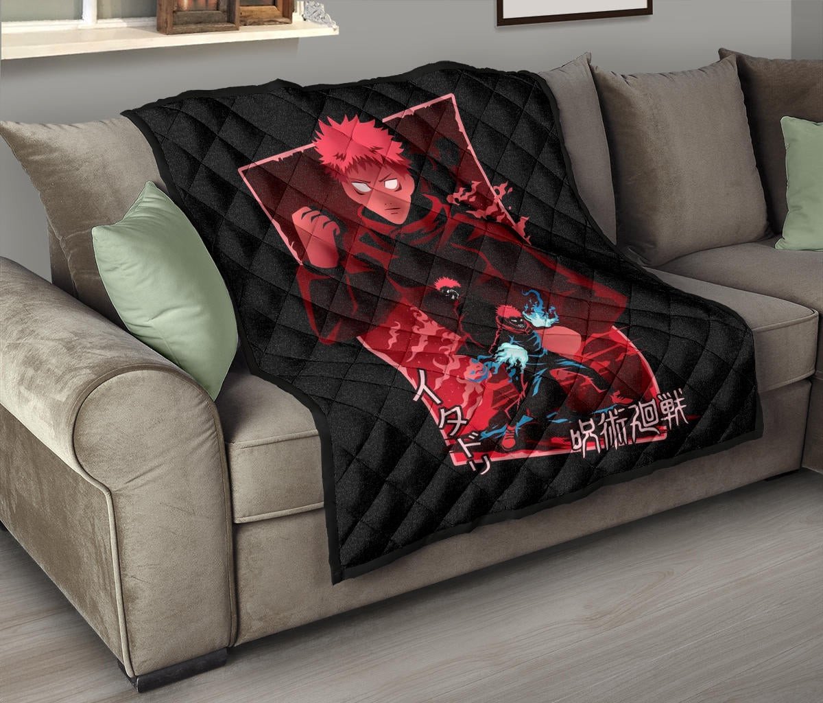 Jujutsu Kaisen Anime Premium Quilt Sukuna And Yuji Red Shadow Power Evil  Smiling Quilt Blanket