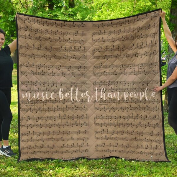 Music Better Than People Vintage Song Sheet Premium Quilt Blanket