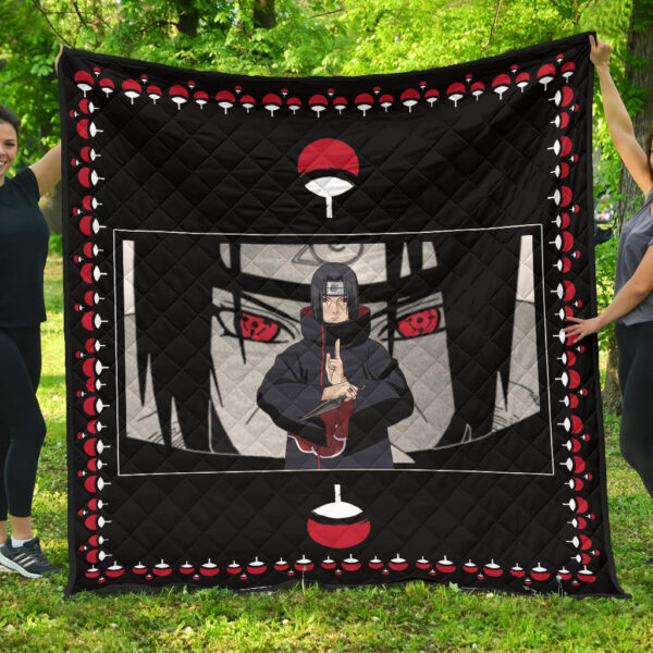 Naruto Anime Itachi Sharingan Jutsu Uchiha Symbol Patterns Premium Quilt Blanket