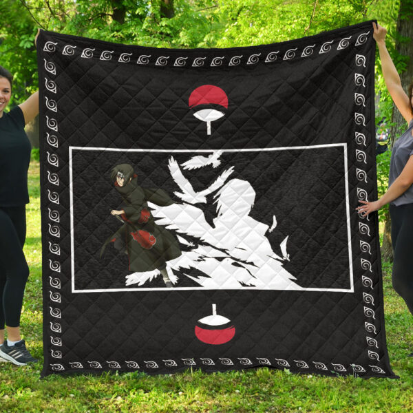 Naruto Anime Itachi Uchiha White Silhouette Crow Faded Premium Quilt Blanket