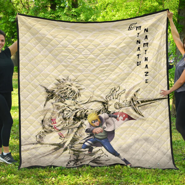 Naruto Anime Minato Namikaze Using Kunai Black Painting Artwork Premium Quilt Blanket