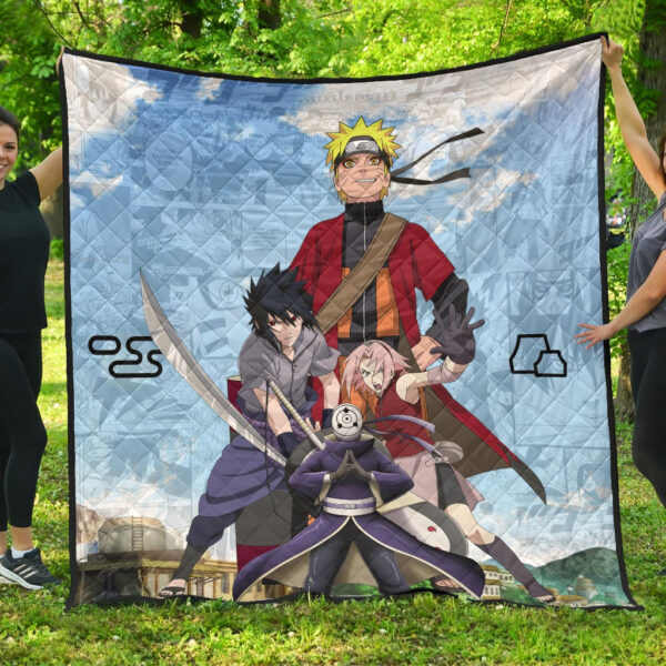 Naruto Anime Premium Quilt – Team 7 Fighting Vs Obito Manga Leaf Village Sky Quilt Blanket