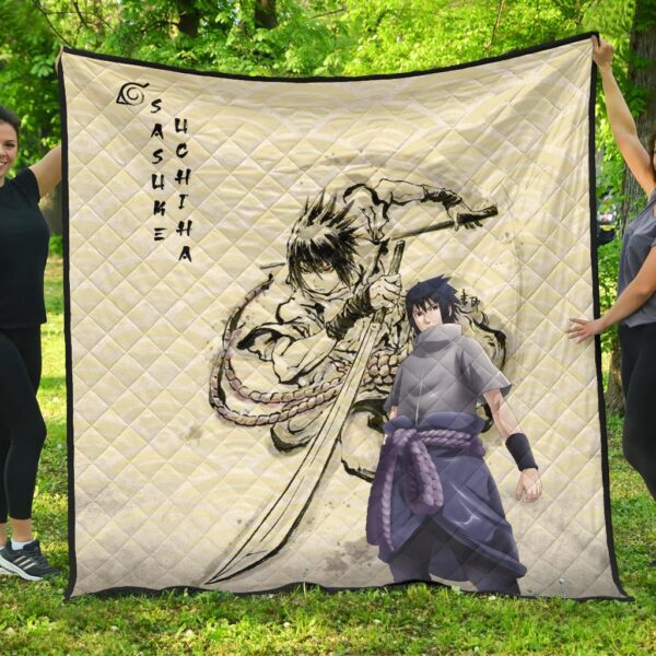 Naruto Anime Sasuke Uchiha Using Sword Black Painting Artwork Premium Quilt Blanket