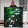 New York American Football Jets Football Player 20 Grab Rugby Ball Running Green Premium Quilt Blanket 3