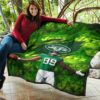 New York American Football Jets Football Player 89 Celebrating Score Holding Ball Premium Quilt Blanket 11