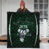 New York American Football Jets Football Rush Artwork Jumping Dark Green Premium Quilt Blanket 3