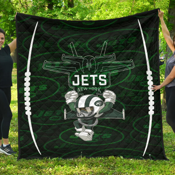 New York American Football Jets Football Rush Artwork Jumping Dark Green Premium Quilt Blanket