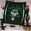 New York American Football Jets Football Rush Artwork Jumping Dark Green Premium Quilt Blanket 1