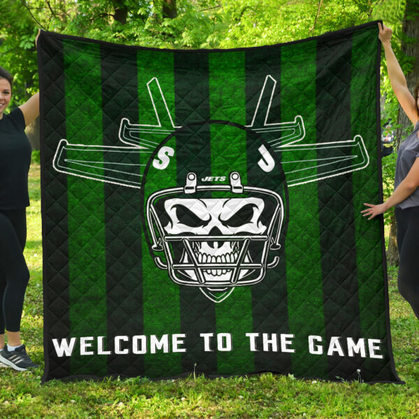 New York American Football Jets Football Skull Wearing Helmet Welcome To The Game Premium Quilt Blanket