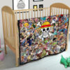 One Piece Anime Premium Quilt - Full Characters Background Big Skull Pirate Symbol Quilt Blanket 21