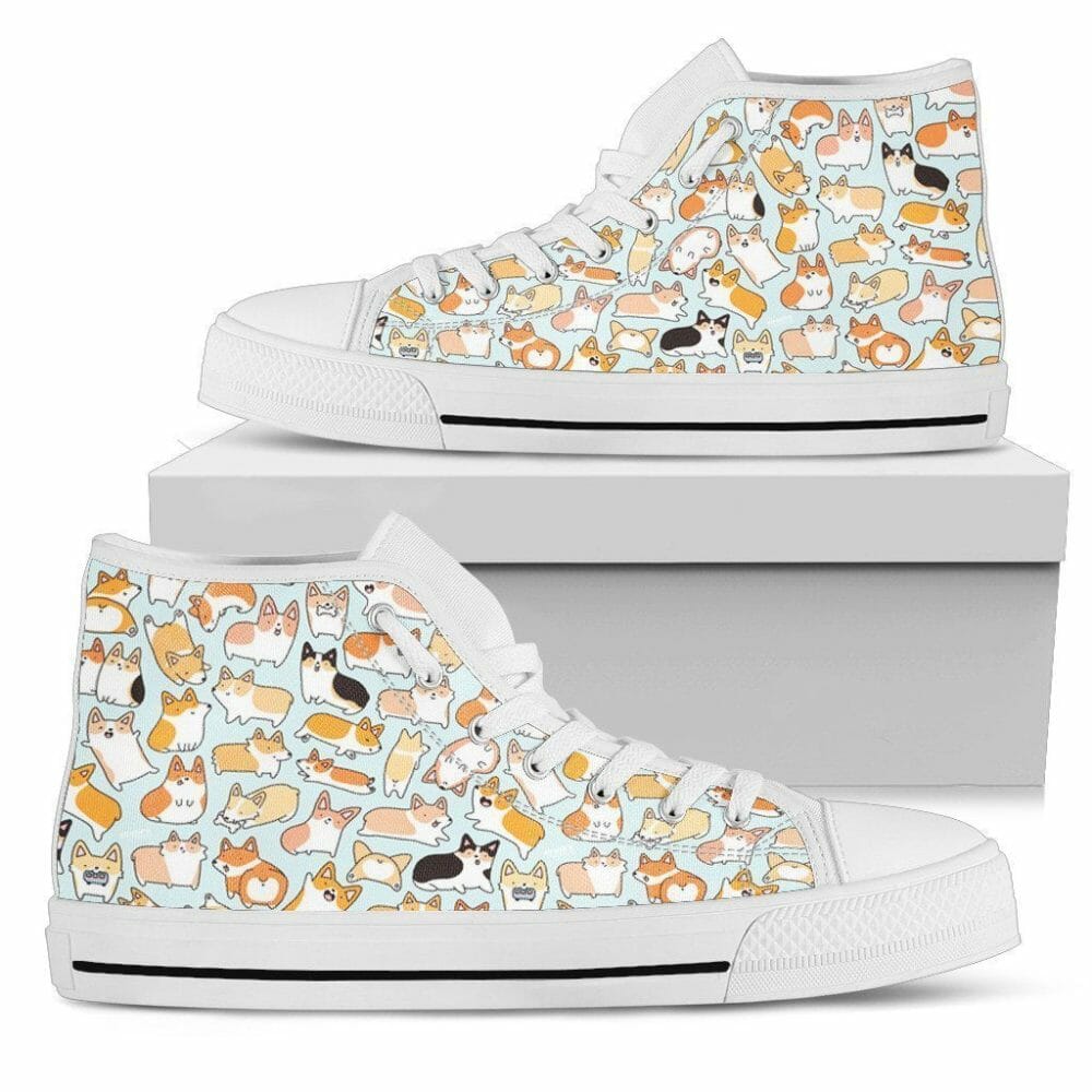 Pattern Corgi Dog Sneakers High Top For Women