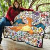 Pokemon Anime Premium Quilt - Charizard Flame Dragon Tiny Pokemon Patterns Background Quilt Blanket 11