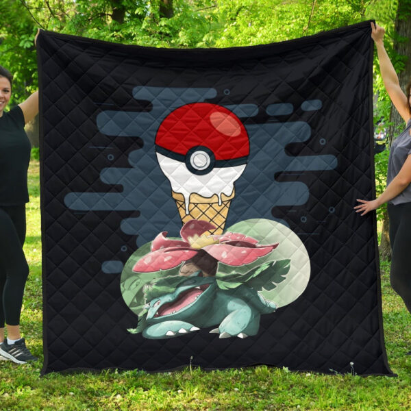 Pokemon Anime Premium Quilt Ice Cream Pokeball Melting Funny Venusaur Quilt Blanket