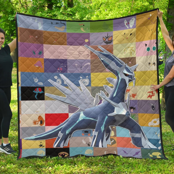 Pokemon Anime Premium Quilt – Legendary Mega Dialga Cute Minimalist Pokemon Face Quilt Blanket