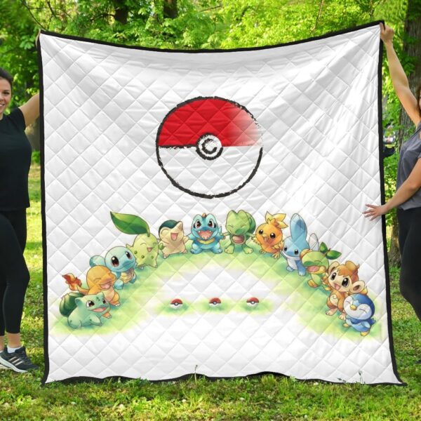 Pokemon Anime Premium Quilt Pokeball Chibi Tiny Pokemon Gather Round Quilt Blanket