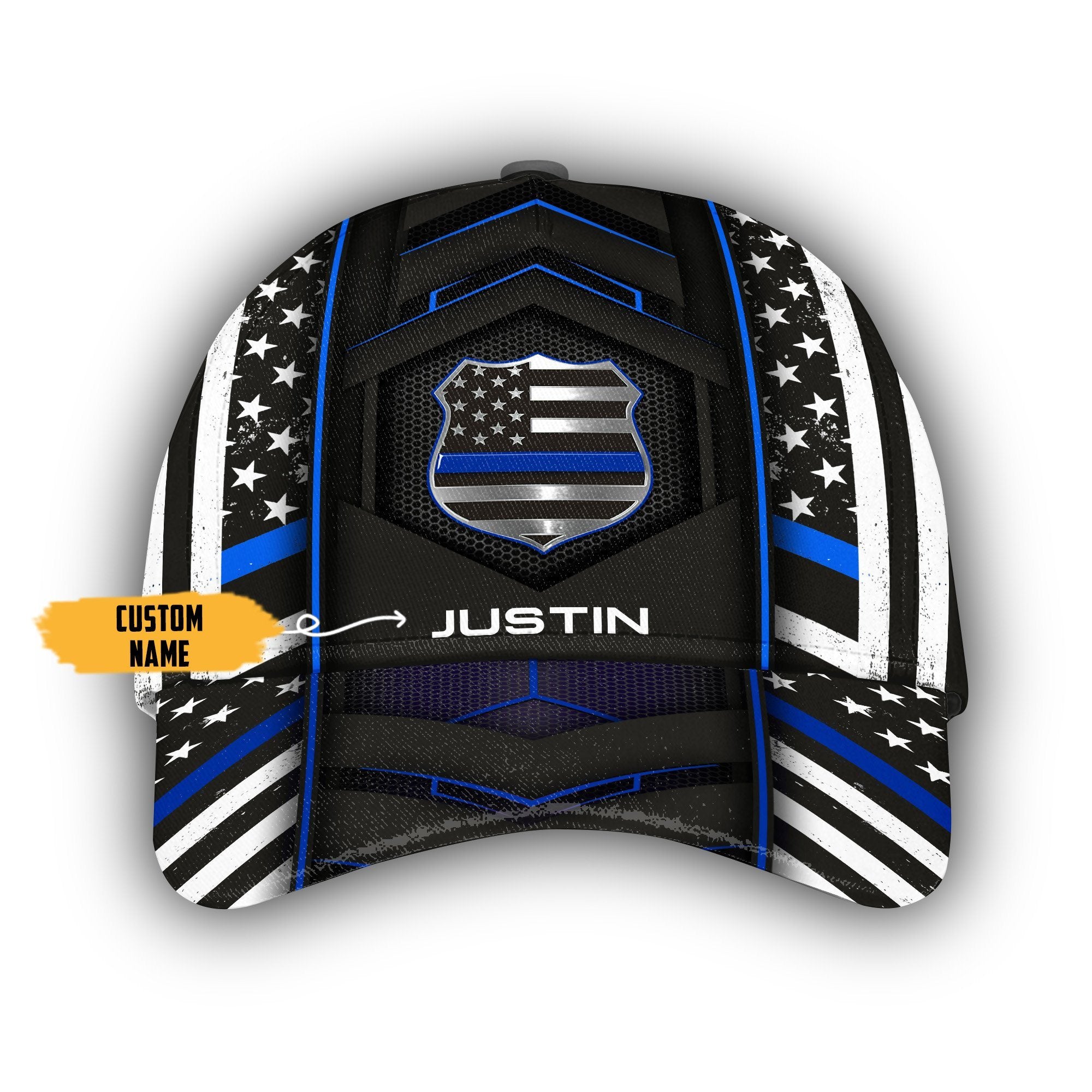 Police Blue Flag Custom Name Cap