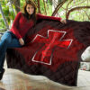 Resident Evil Game Premium Quilt - Red Umbrella Corporation With Blood In Cross Quilt Blanket 11