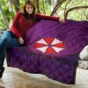 Resident Evil Game Premium Quilt - Umbrella Corp Symbol Retro Galaxy Wave Quilt Blanket 11