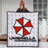 Resident Evil Game Premium Quilt - Umbrella Corp Symbol USS White And Red Quilt Blanket 3