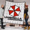 Resident Evil Game Premium Quilt - Umbrella Corp Symbol USS White And Red Quilt Blanket 1